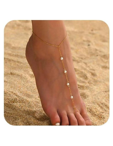 Tobillera de Oro 18K para Mujeres con Perlas y Corazón