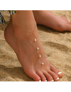 Tobillera de Oro 18K para Mujeres con Perlas y Corazón 2