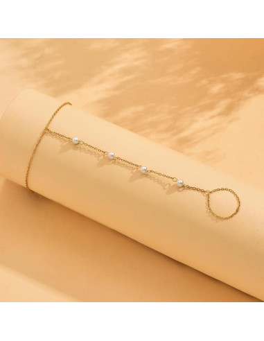 Tobillera de Oro 18K para Mujeres con Perlas y Corazón