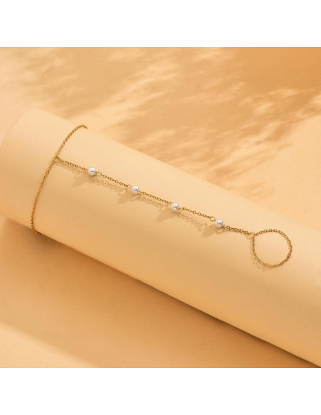 Tobillera de Oro 18K para Mujeres con Perlas y Corazón