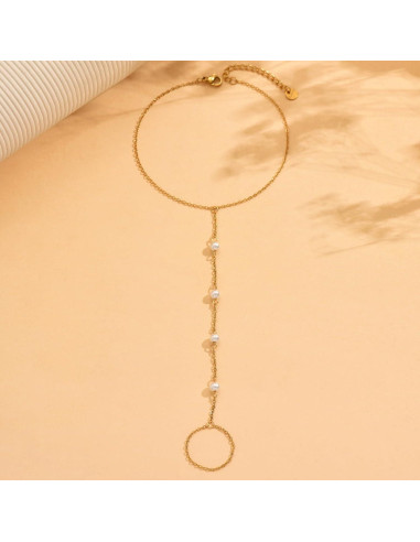 Tobillera de Oro 18K para Mujeres con Perlas y Corazón