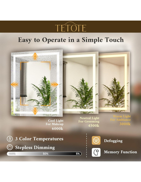 Espejo LED TETOTE 91x71 cm Iluminado Anti-vaho Moderno