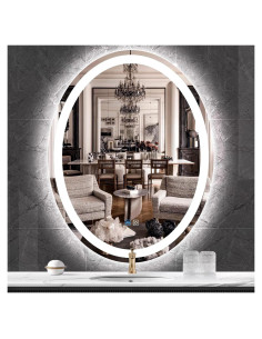 Espejo LED Ovalado MEIOUKA 32x24 Pulgadas Regulable 3 Colores