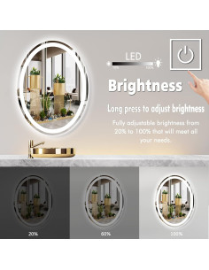 Espejo LED Ovalado MEIOUKA 32x24 Pulgadas Regulable 3 Colores 2