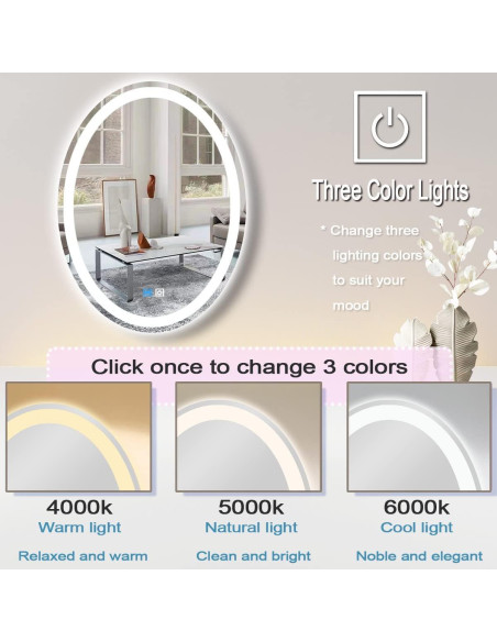 Espejo LED Ovalado MEIOUKA 32x24 Pulgadas Regulable 3 Colores Espejo LED Ovalado MEIOUKA 32x24 Pulgadas Regulable 3 Colores