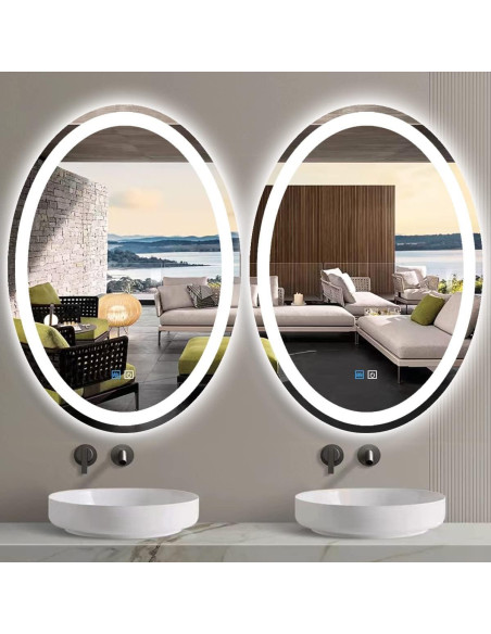 Espejo LED Ovalado MEIOUKA 32x24 Pulgadas Regulable 3 Colores Espejo LED Ovalado MEIOUKA 32x24 Pulgadas Regulable 3 Colores