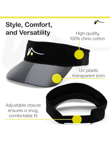 Visera Deportiva VISTO UV Transparente Ajustable Algodón Negro