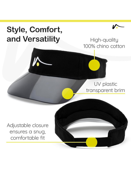 Visera Deportiva VISTO UV Transparente Ajustable Algodón Negro