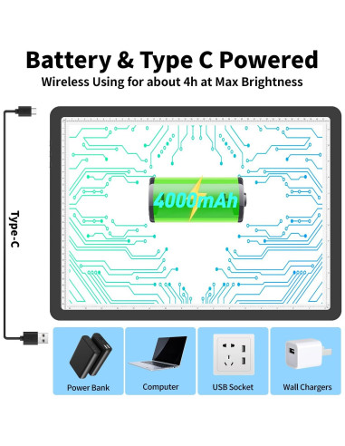 Almohadilla de Luz A3 TOHETO Recargable LED 5600 Lux Negra