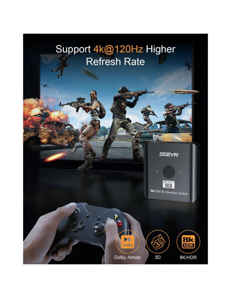 Interruptor HDMI 2.1 SGEYR 8K Bi-Direccional 2 en 1 Ultra HD Interruptor HDMI 2.1 SGEYR 8K Bi-Direccional 2 en 1 Ultra HD