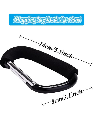 Ganchos para Cochecito de Bebé - 2 Piezas Aluminio Negro