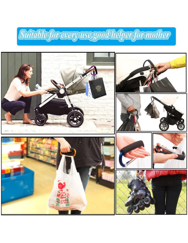 Ganchos para Cochecito de Bebé - 2 Piezas Aluminio Negro