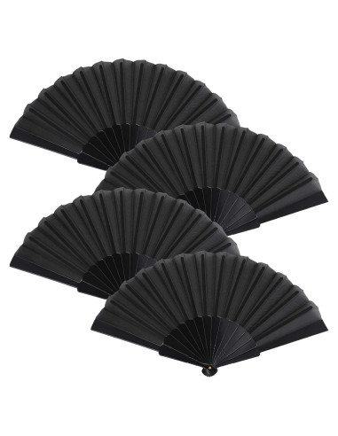 Abanicos Plegables de Mano Blulu - 4 Piezas Chinos 42 cm Negro