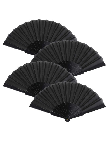 Abanicos Plegables de Mano Blulu - 4 Piezas Chinos 42 cm Negro