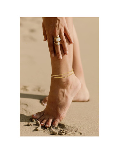 Pulsera de Tobillo Tewiky de Plata Esterlina Ajustable Dorada