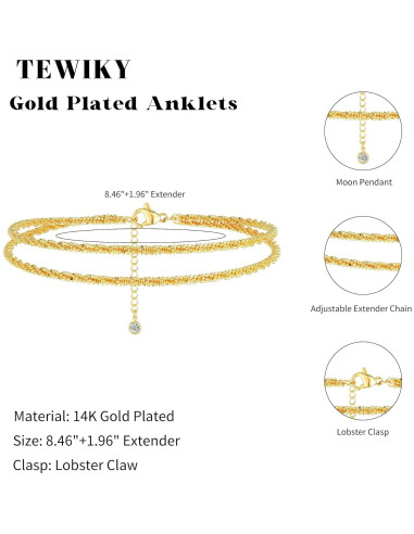 Pulsera de Tobillo Tewiky de Plata Esterlina Ajustable Dorada