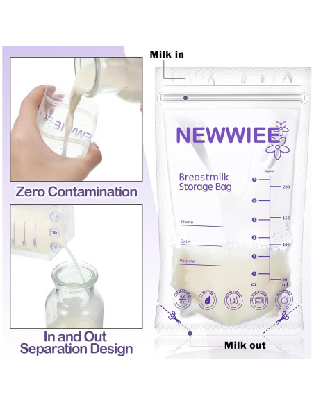 Bolsas de Almacenamiento de Leche Materna Newwiee 300 piezas 240 ml Morado