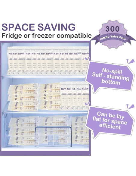 Bolsas de Almacenamiento de Leche Materna Newwiee 300 piezas 240 ml Morado