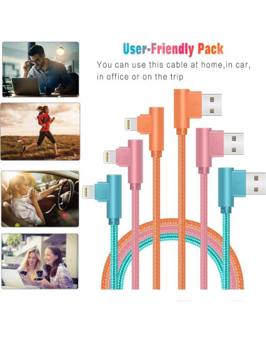 Cargador Lightning Exeric - Paquete de 3 Cables 1.83m Rápidos