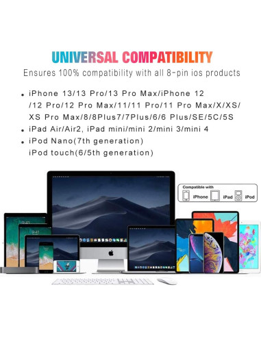 Cargador Lightning Exeric - Paquete de 3 Cables 1.83m Rápidos