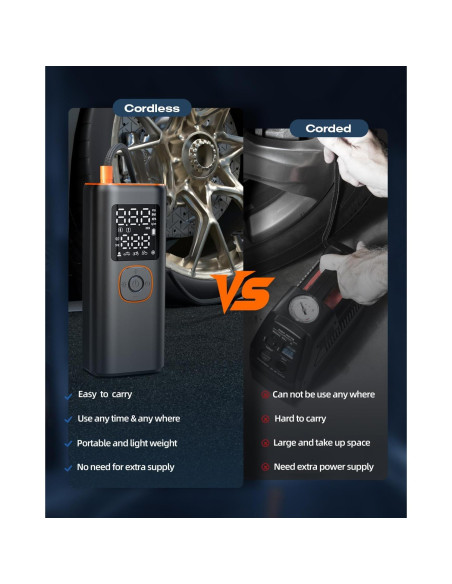 Compresor de Aire Portátil VXTUYO VP-18 160PSI con Luz LED