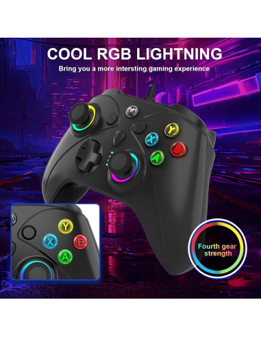 Controlador con cable Ugame para Xbox Series X|S y PC, RGB