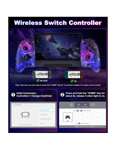 Controlador Inalámbrico Spican para Nintendo Switch/OLED - Joypad Ergonómico con Luces