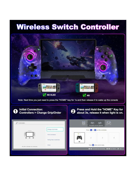 Controlador Inalámbrico Spican para Nintendo Switch/OLED - Joypad Ergonómico con Luces