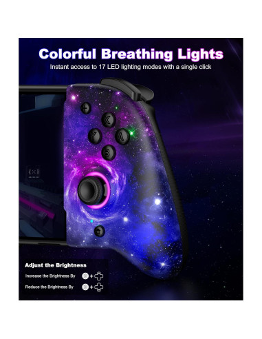 Controlador Inalámbrico Spican para Nintendo Switch/OLED - Joypad Ergonómico con Luces