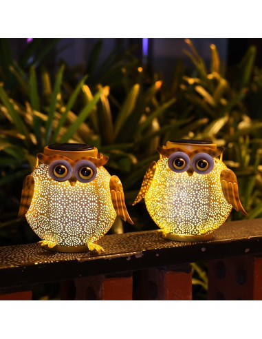 Paquete de 2 Linternas Solares Colgantes Búho - Metal IP44