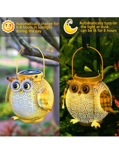 Paquete de 2 Linternas Solares Colgantes Búho - Metal IP44