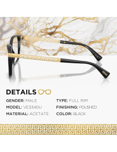 Gafas No Polarizadas Versace VE3340U para Hombres - Acetato Negro 2
