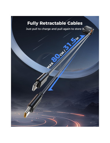 Cargador de Coche Retráctil SUPERONE 69W USB C Rápido Negro