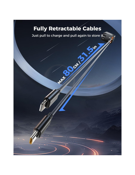 Cargador de Coche Retráctil SUPERONE 69W USB C Rápido Negro