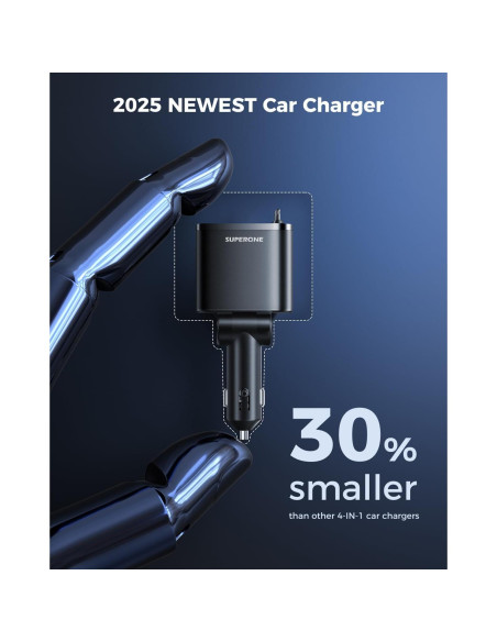 Cargador de Coche Retráctil SUPERONE 69W USB C Rápido Negro