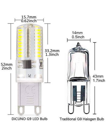 DiCUNO Bombilla LED G9 Regulable 3W Blanco Diurno 6000K - Paquete de 10 DiCUNO Bombilla LED G9 Regulable 3W Blanco Diurno 6000K - Paquete de 10