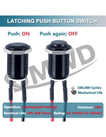 5 Interruptores de Botón Pulsador DMWD 12mm IP66 Negro 5 Interruptores de Botón Pulsador DMWD 12mm IP66 Negro