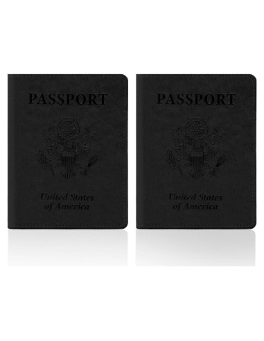 2 Fundas de Pasaporte de Cuero PU Unisex Negro Compactas