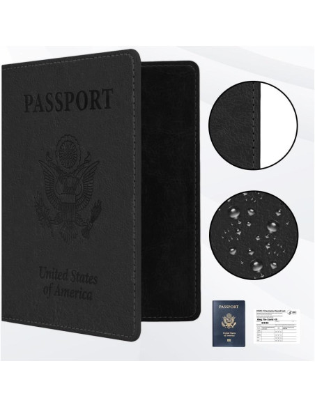 2 Fundas de Pasaporte de Cuero PU Unisex Negro Compactas