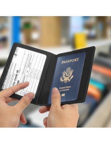 2 Fundas de Pasaporte de Cuero PU Unisex Negro Compactas
