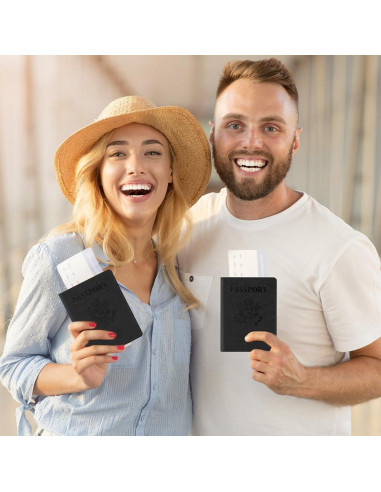 2 Fundas de Pasaporte de Cuero PU Unisex Negro Compactas