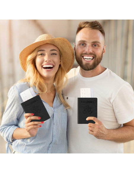 2 Fundas de Pasaporte de Cuero PU Unisex Negro Compactas