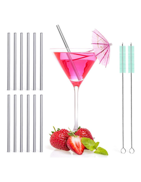 Popotes Reutilizables de Acero Inoxidable Teivio 12 Piezas 12.7 cm