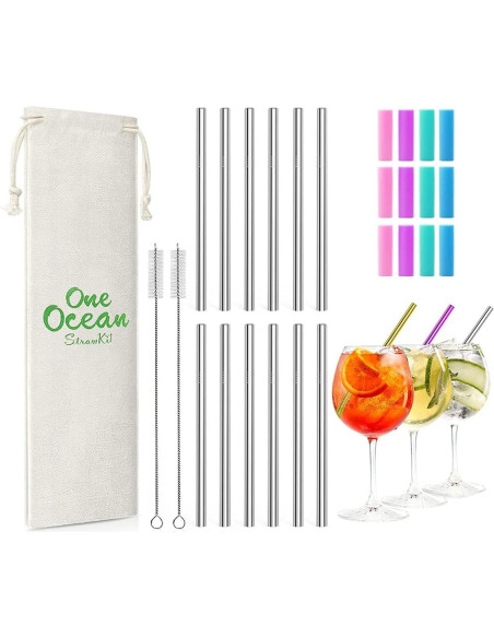 Popotes Reutilizables de Acero Inoxidable Teivio 12 Piezas 12.7 cm