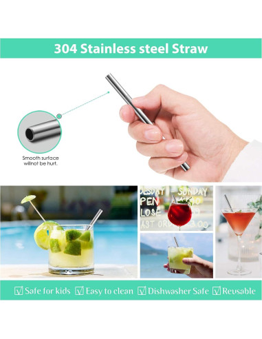 Popotes Reutilizables de Acero Inoxidable Teivio 12 Piezas 12.7 cm