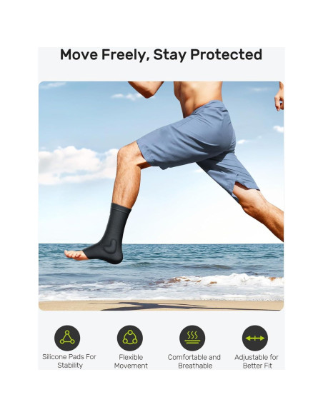 Soporte de Tobillo Rakiie con Almohadilla de Silicona, Negro S