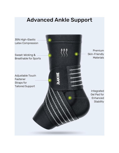 Soporte de Tobillo Rakiie con Almohadilla de Silicona, Negro S