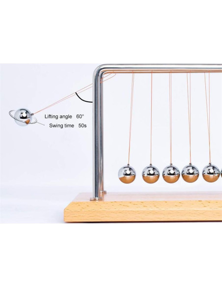 Péndulo de Newton CERROPI con 7 Bolas - Base de Haya, 50+ Segundos