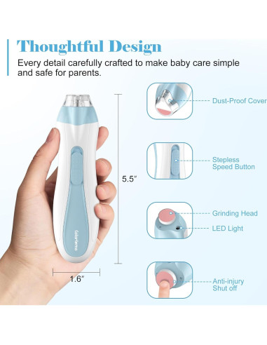 Afilador de Uñas Eléctrico Colarlemo 15 en 1 USB-C Azul