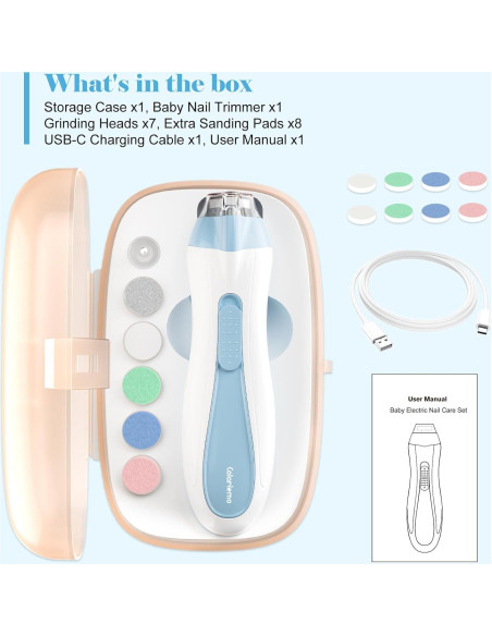 Afilador de Uñas Eléctrico Colarlemo 15 en 1 USB-C Azul